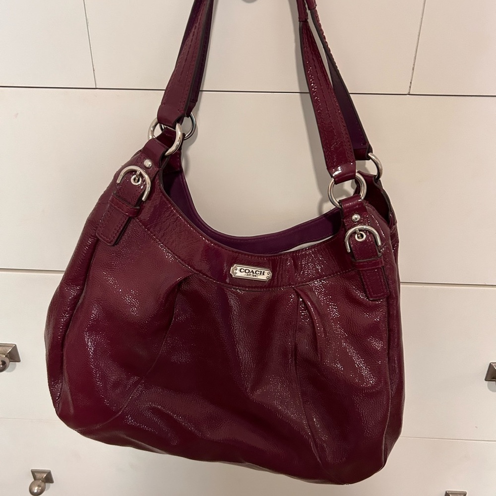 COACH MADISON MAGGIE PURPLE LEATHER SHOULDER BAG F19708 RARE